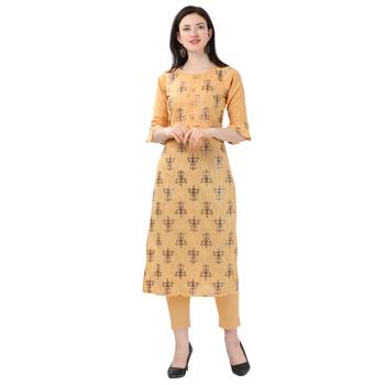 Orange printed cotton kurtas-and-kurtis 1