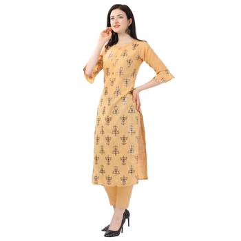 Orange printed cotton kurtas-and-kurtis 2