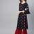 Women Black Straight Rayon Slub Mirror Embroidery Round Neck Long Kurta