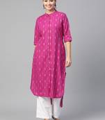 Women Purple Straight Rayon Print Mandarin Collar Long Kurta