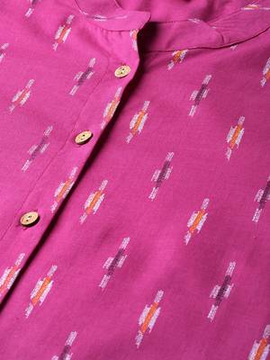 Women Purple Straight Rayon Print Mandarin Collar Long Kurta 5