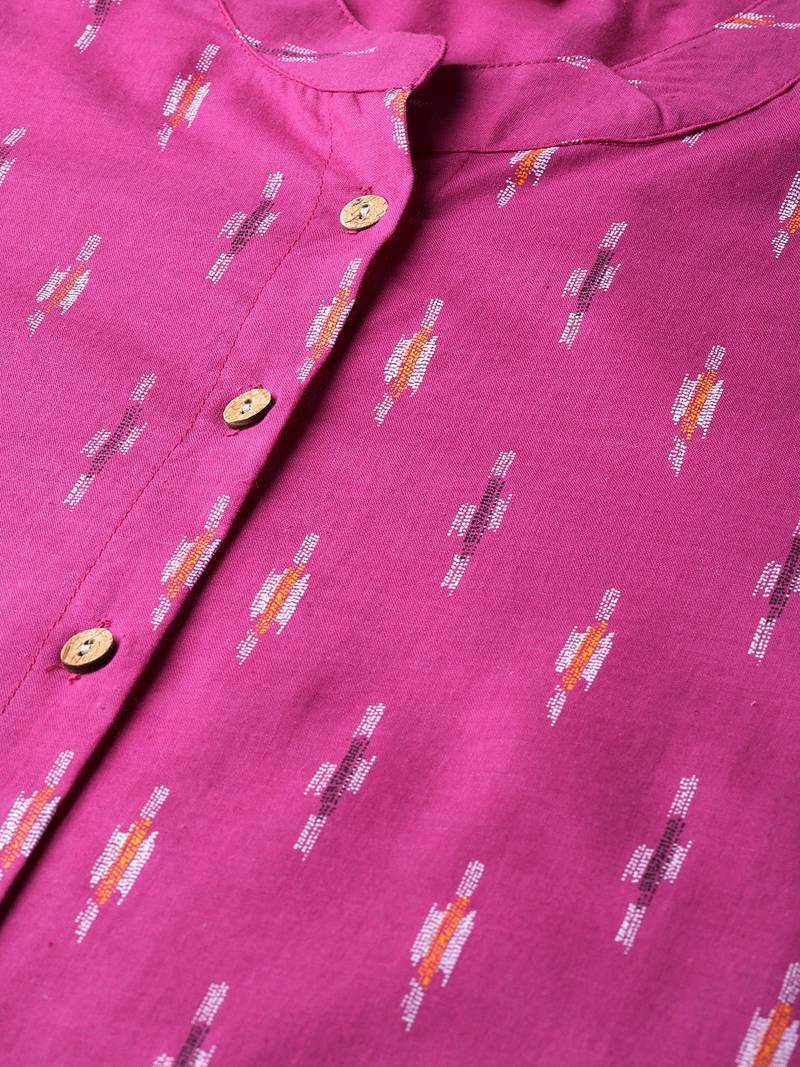 Women Purple Straight Rayon Print Mandarin Collar Long Kurta