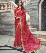 Red Printed crepe saree with blouse