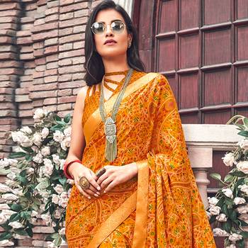 Mustard Printed crepe saree with blouse 2