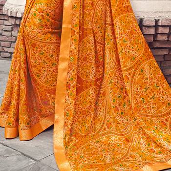 Mustard Printed crepe saree with blouse 3