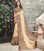 cream Printed crepe saree with blouse
