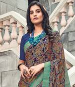 blue Printed crepe saree with blouse