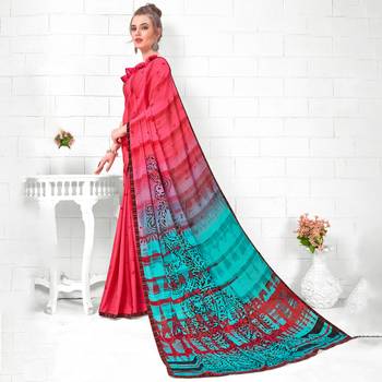 Pink Printed Georgette saree with blouse 1