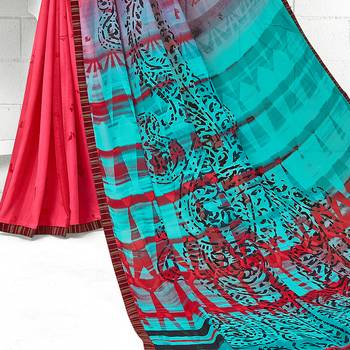 Pink Printed Georgette saree with blouse 3