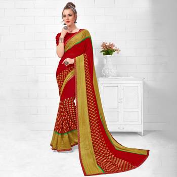 Red Printed Georgette saree with blouse 1