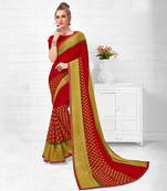 Red Printed Georgette saree with blouse