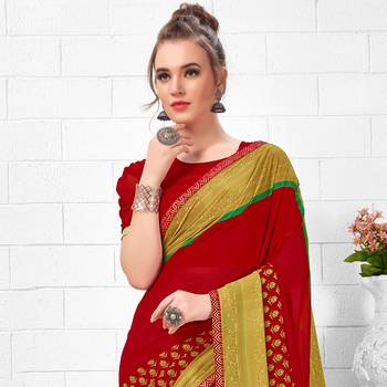 Red Printed Georgette saree with blouse 2