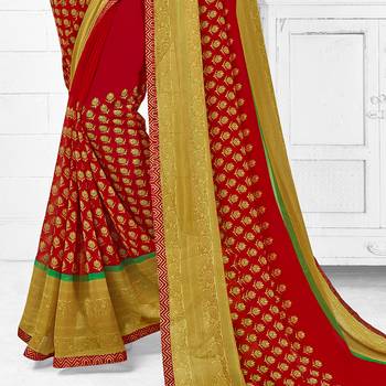 Red Printed Georgette saree with blouse 3