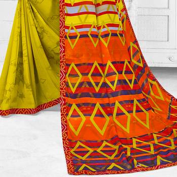 Green  Printed Georgette saree with blouse 3