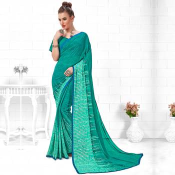 Green  Printed Georgette saree with blouse 1