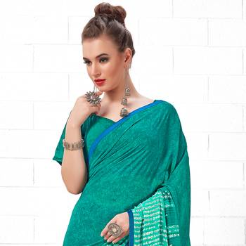 Green  Printed Georgette saree with blouse 2