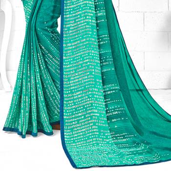 Green  Printed Georgette saree with blouse 3