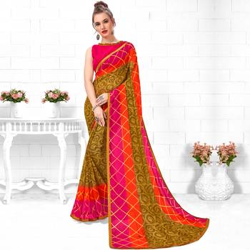 Green  Printed Georgette saree with blouse 1