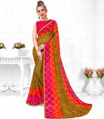 Green  Printed Georgette saree with blouse