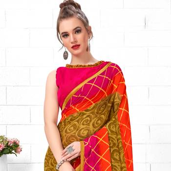 Green  Printed Georgette saree with blouse 2