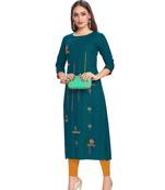 Teal embroidered rayon embroidered-kurtis