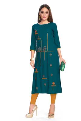 Teal embroidered rayon embroidered-kurtis 2