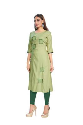 Olive embroidered rayon embroidered-kurtis 1