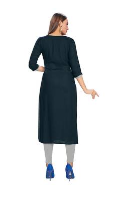 Dark-blue embroidered rayon embroidered-kurtis 2