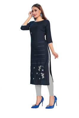 Dark-blue embroidered rayon embroidered-kurtis 3