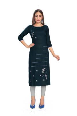 Dark-blue embroidered rayon embroidered-kurtis 1