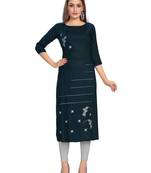 Dark-blue embroidered rayon embroidered-kurtis