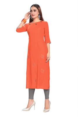 Orange embroidered rayon embroidered-kurtis 3