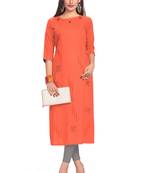 Orange embroidered rayon embroidered-kurtis