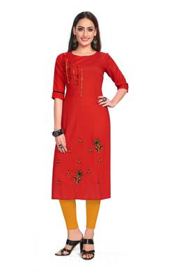 Red embroidered rayon embroidered-kurtis 1