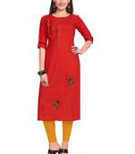 Red embroidered rayon embroidered-kurtis