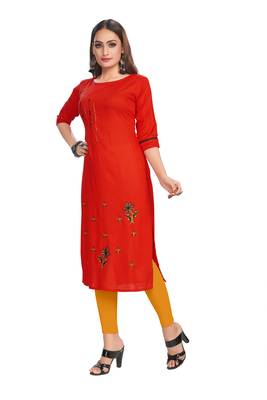 Red embroidered rayon embroidered-kurtis 3