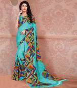 Blue Printed Georgette saree with blouse