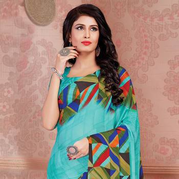 Blue Printed Georgette saree with blouse 2