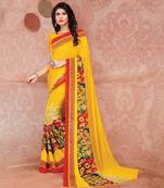 Yellow Printed Georgette saree with blouse