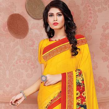 Yellow Printed Georgette saree with blouse 2