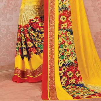 Yellow Printed Georgette saree with blouse 3