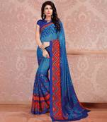Blue Printed Georgette saree with blouse