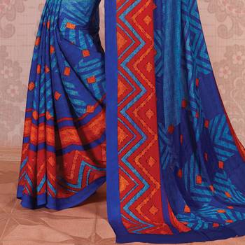 Blue Printed Georgette saree with blouse 3