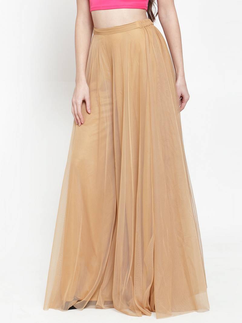 Beige plain Net palazzo pants