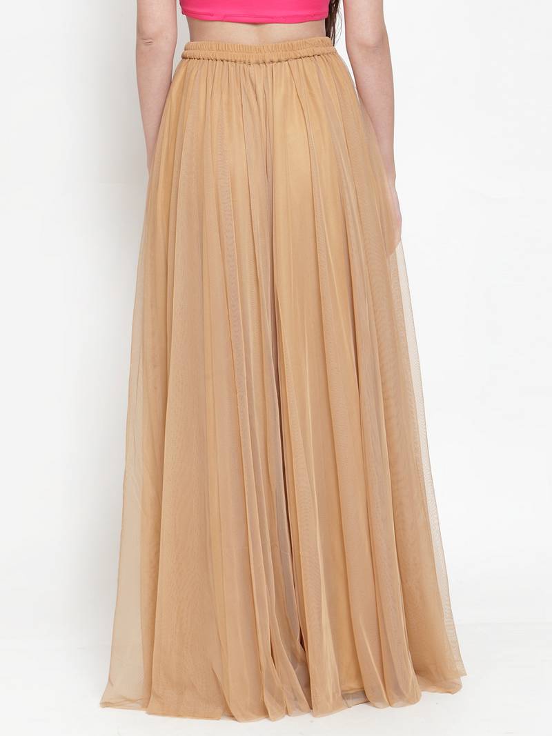 Beige plain Net palazzo pants