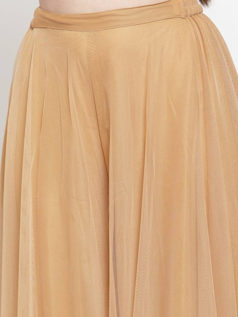 Beige plain Net palazzo pants