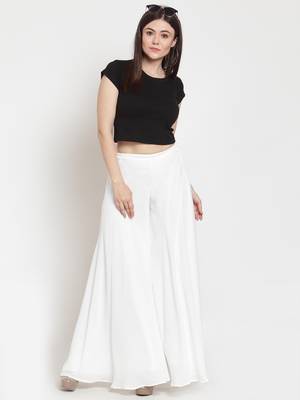 White plain Georgette palazzo pants 5