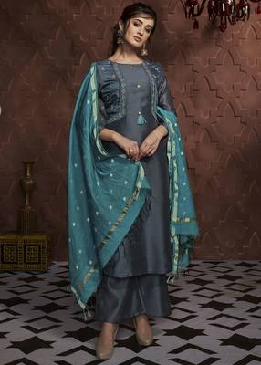 Grey embroidered silk salwar 1