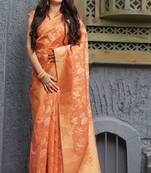 Orange woven banarasi silk saree with blouse