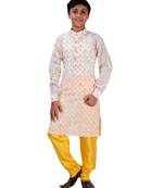 Yellow plain cotton silk boys-kurta-pyjama